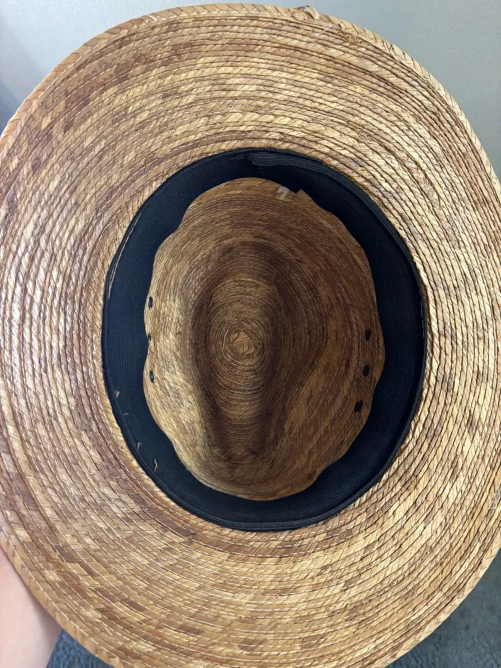 Men's Natural Straw Fedora Hat with Green Accent Band